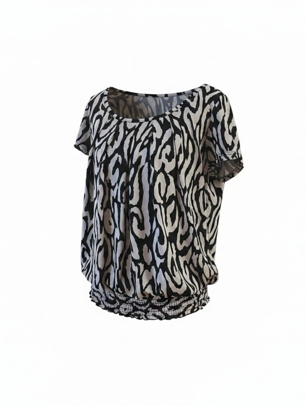 Bwear Black and White Short Sleeve Blouse L - Picture 5 of 5